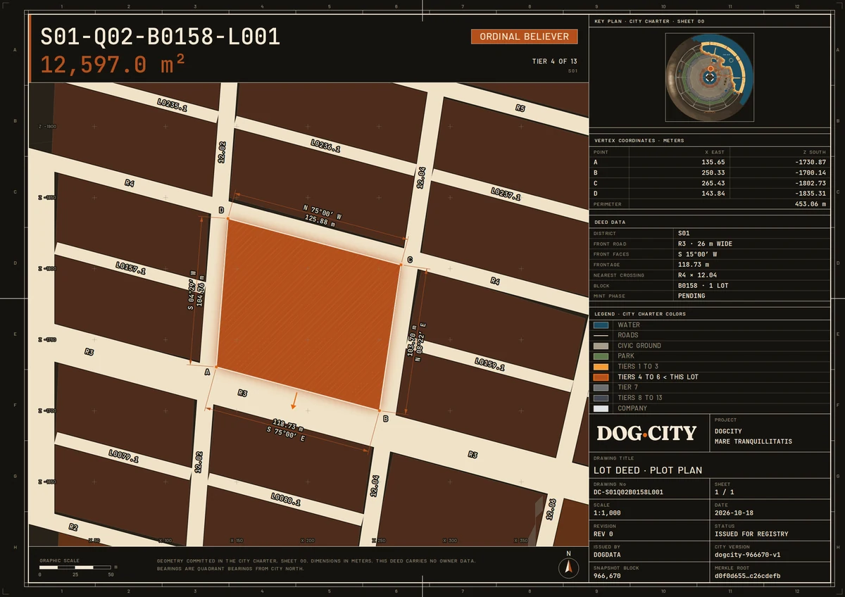 Lot deed S01-Q02-B0158-L001: TIER 4 OF 13 · ORDINAL BELIEVER, 12,597.0 m², S01
