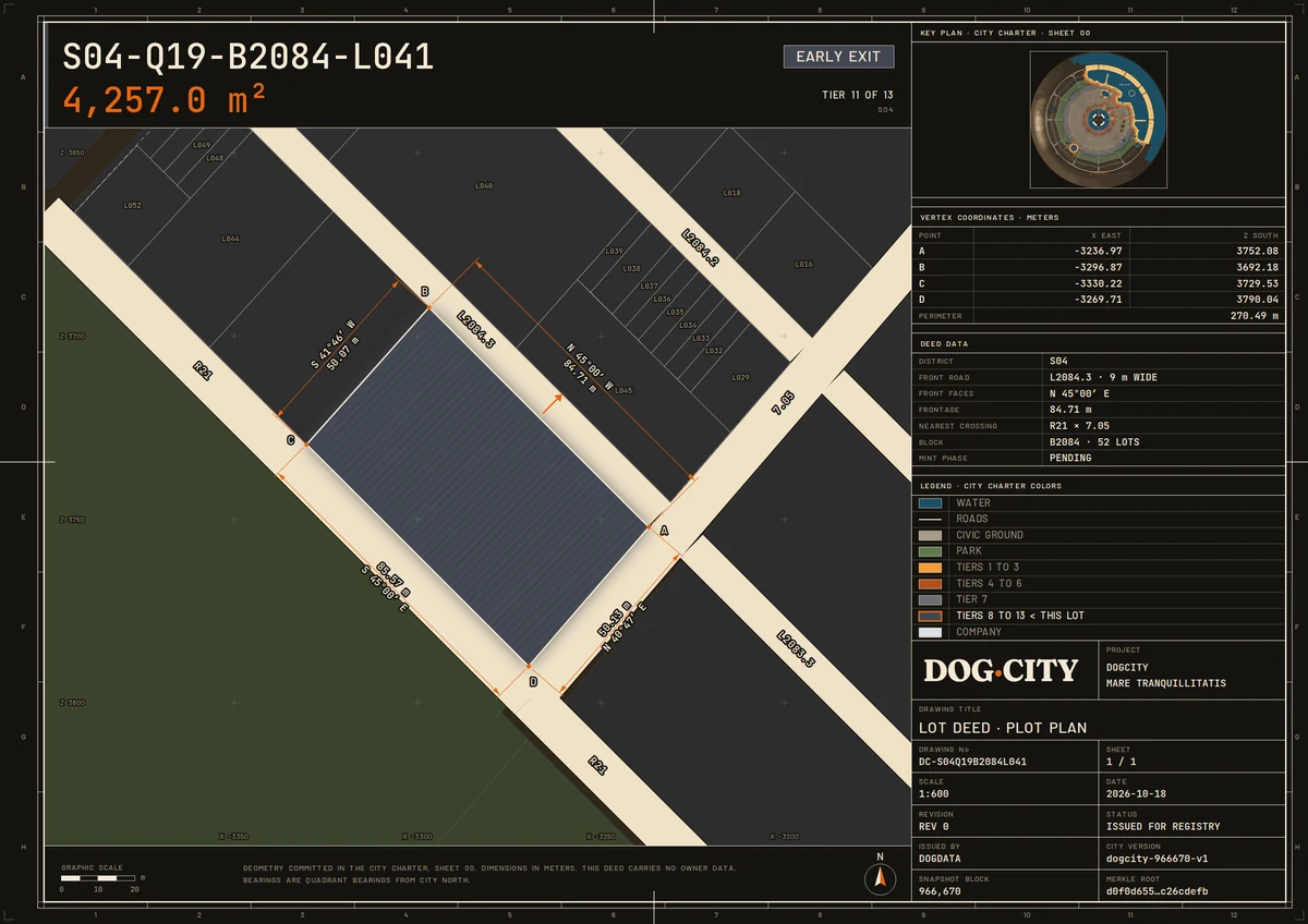 Lot deed S04-Q19-B2084-L041: TIER 11 OF 13 · EARLY EXIT, 4,257.0 m², S04